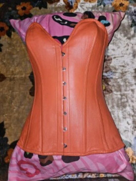 Corset Creations Other - NWT 28"/LARGE ORANGE LEATHER CONCUBINE CORSET STEEL BONED TIGHT LACING ELEGANT